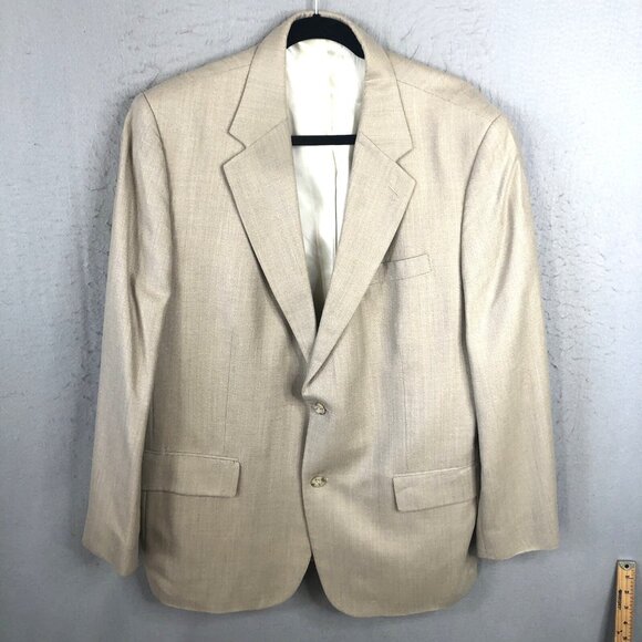Oscar de la Renta Other - Oscar De La Renta Blazer Mens 46R  Cream Silk Wool Sport Coat Jacket Career